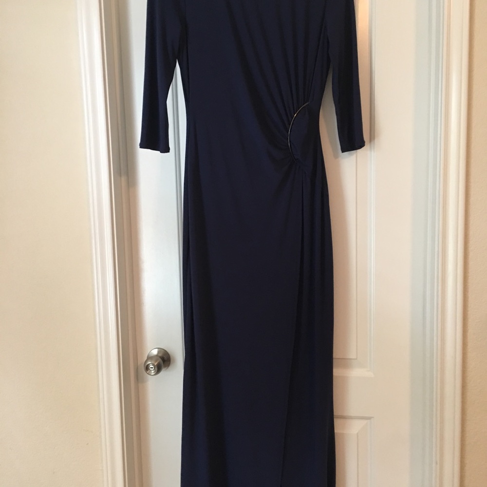 Laundry Navy Blue dress with side slit and ruche